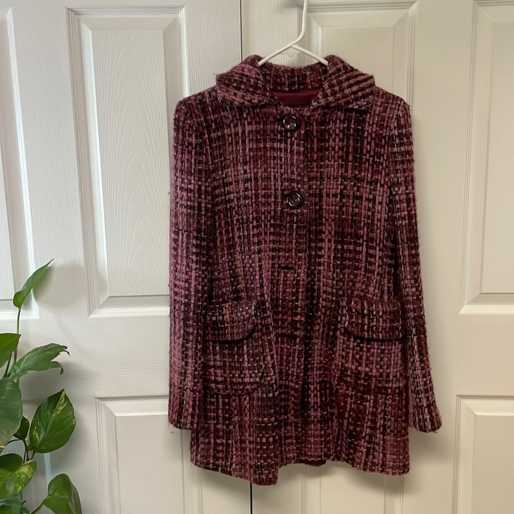 Vintage Banana Republic Tweed Wool pink purple coat